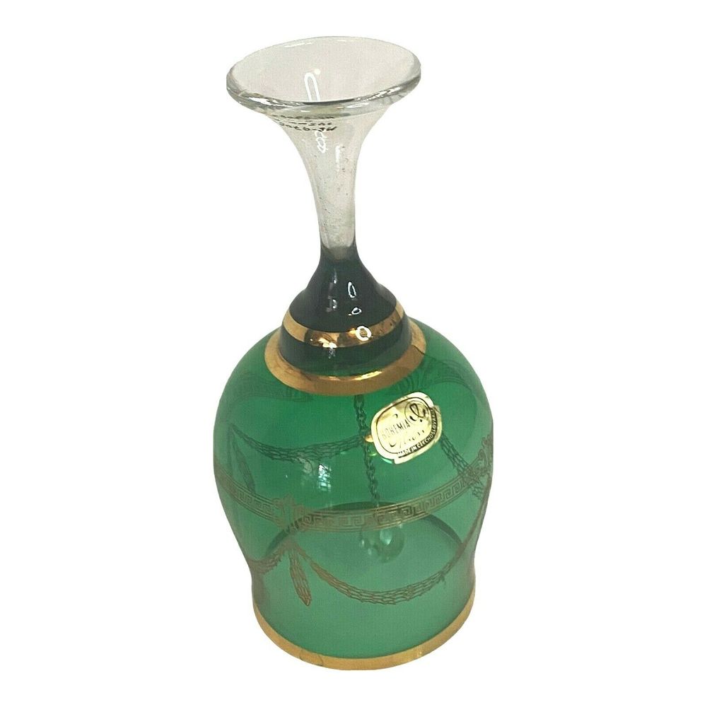 Bohemia Crystal Glass Bell Table Bell Green Gold Decor Czechoslovakia Art